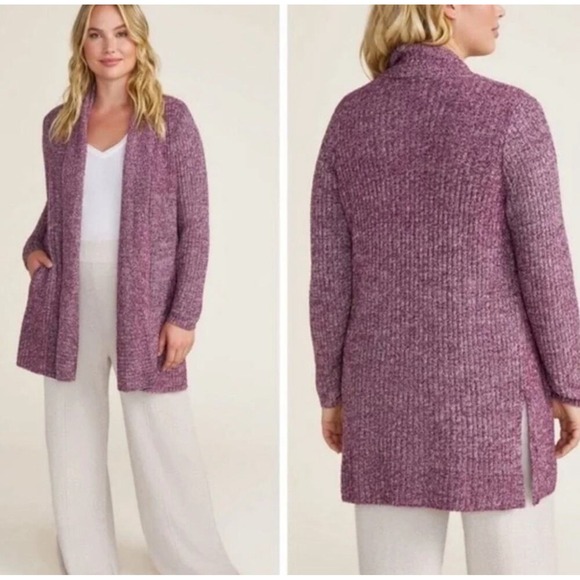 Barefoot Dreams Sweaters - Barefoot Dreams CozyChic Lite Cardigan Duster XXS/XS Maroon Ribbed Long Sleeve